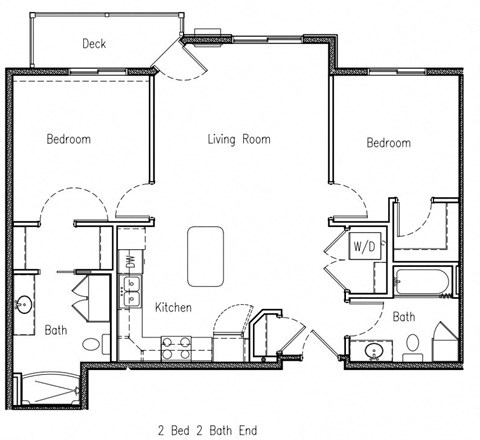 Floor plan for 2 beds, 2 baths, 1005 sqft